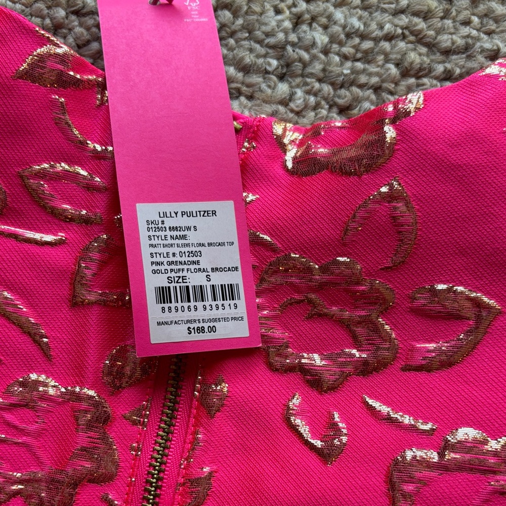 Hot Pink Floral Metallic Top - - Picture 3 of 4